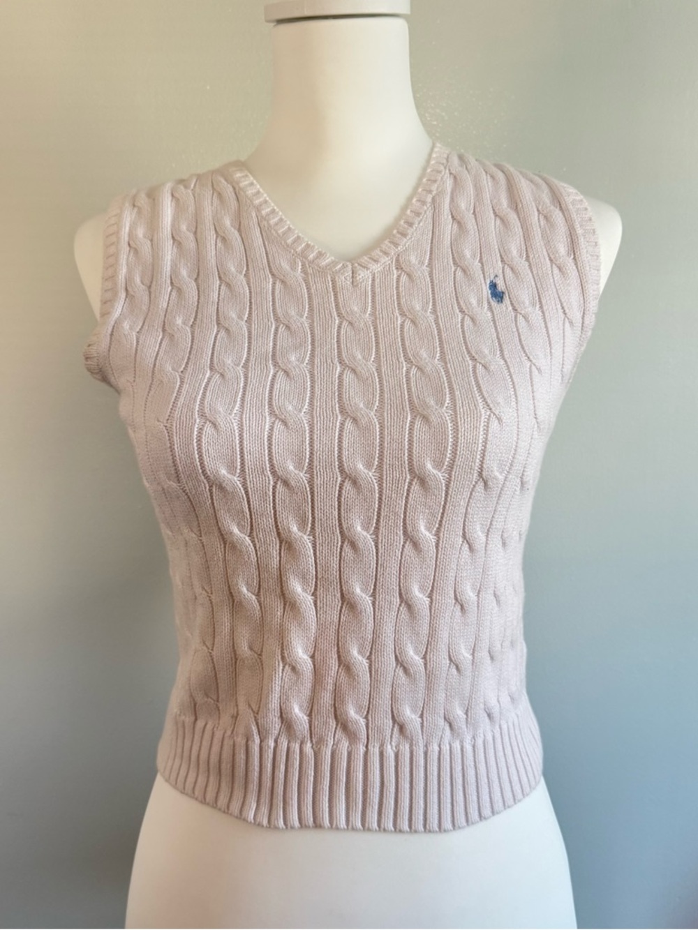 Ralph Lauren Pink Cable Knit V-Neck Sweater Vest